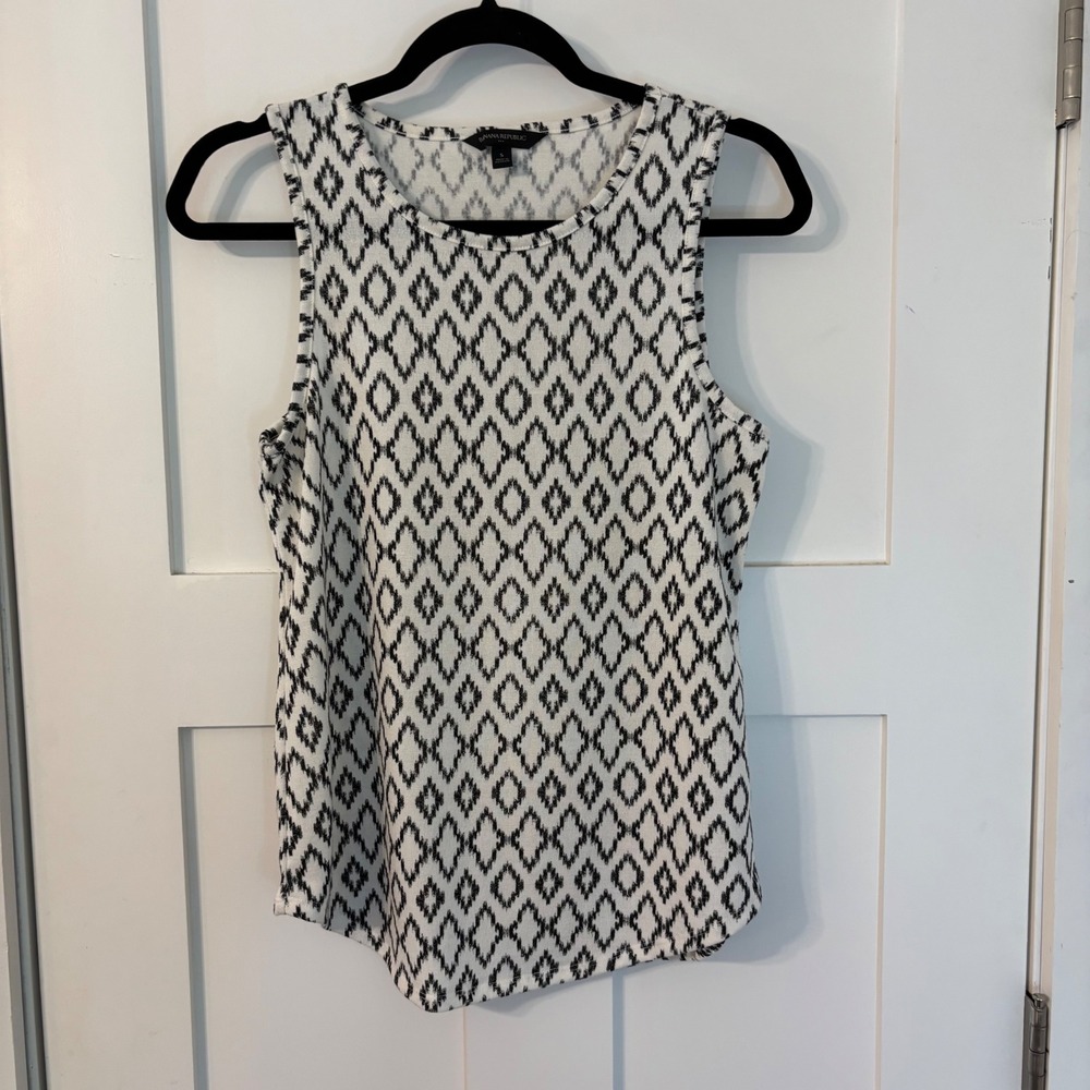 Banana Republic Black & White Geometric Diamond Print Boho Tank Top Small Boho